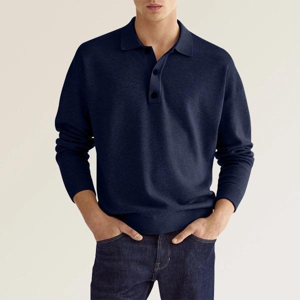 Polo-Sweater en maille fine pour hommes avec manches longues, poignets côtelés et patte de boutonnage subtile EB