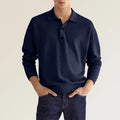Polo-Sweater en maille fine pour hommes avec manches longues, poignets côtelés et patte de boutonnage subtile EB