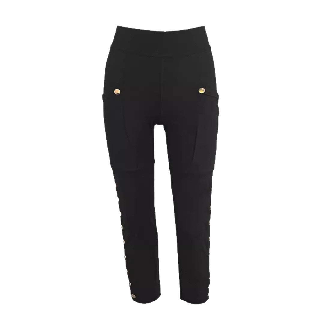 Leggings Cargo Taille Haute pour Femmes avec Détail de Bouton-pression et Jambes Fines Echoarchiv