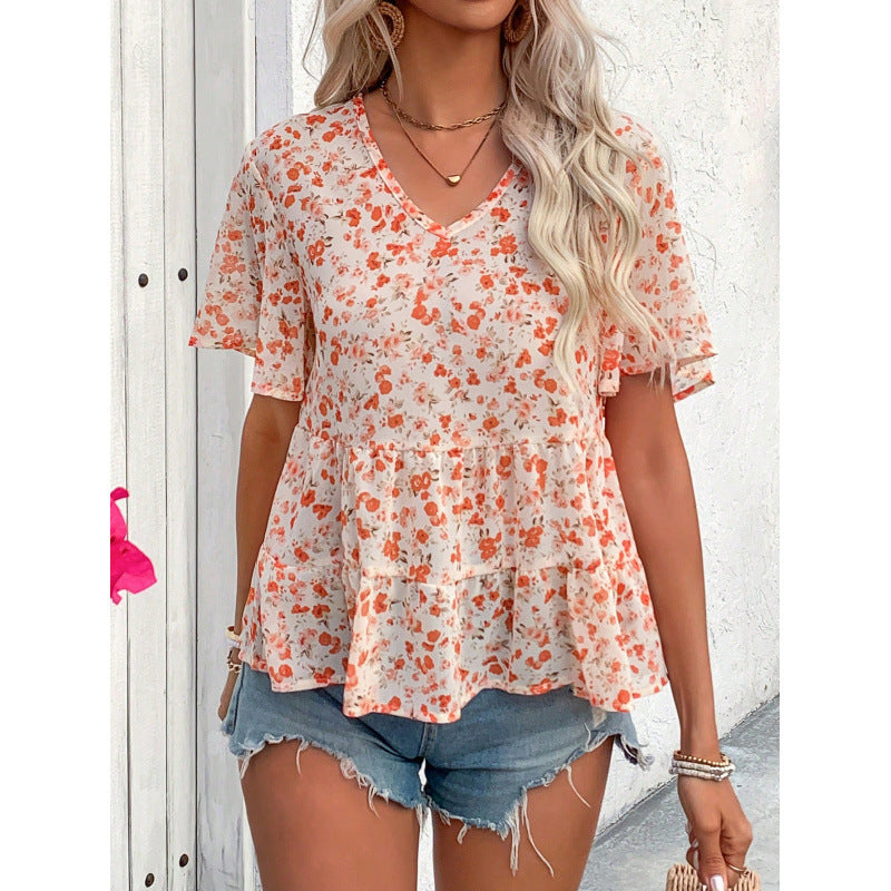 Blouse femme avec coupe à volants et motif floral Heidi-Mode
