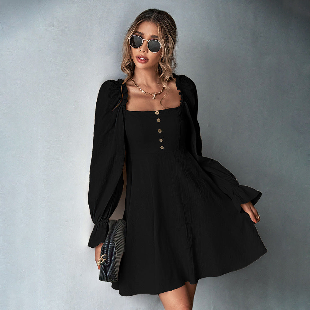 Robe A-ligne romantique pour femmes avec manches bouffantes, décolleté carré et silhouette cintrée Echo Archiv