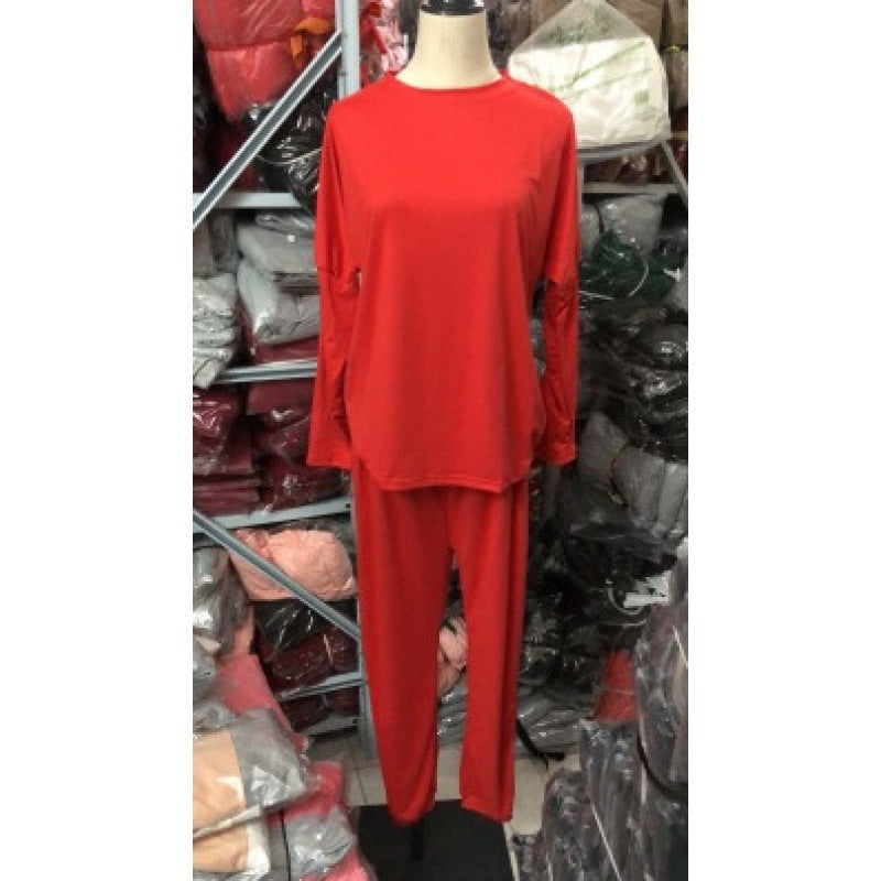 Ensemble de lounge décontracté pour femmes avec col rond, pantalon à cordon et poignets Echo Archive