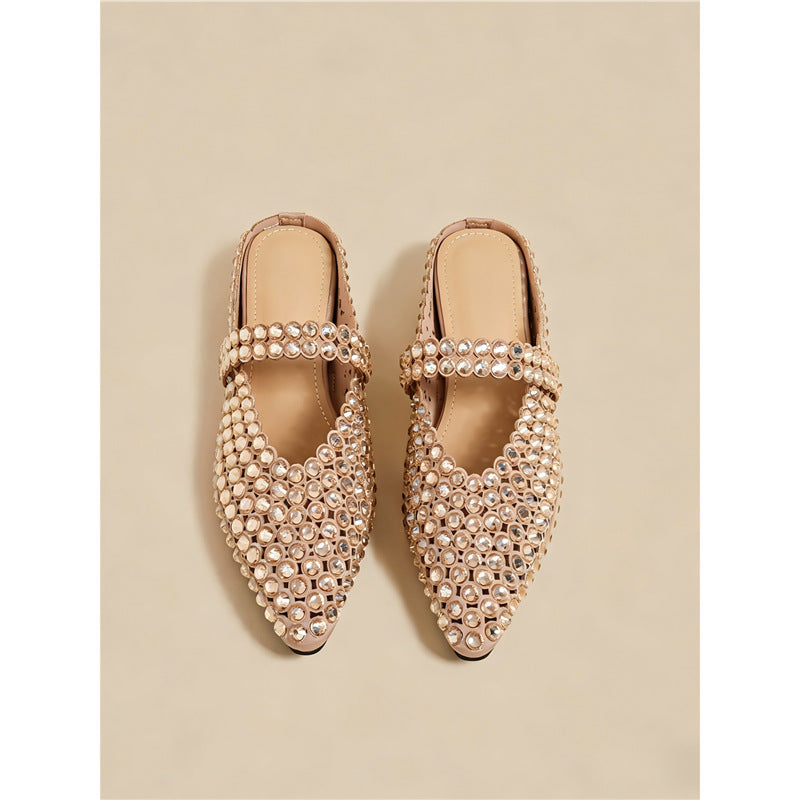 Mules élégantes et glamour pour femmes avec des ornements en strass R&B