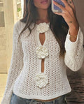 Cardigan ajour en tricot pour femmes avec application de fleurs 3D Echoarchiv