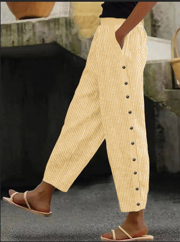 Pantalons culottes pour femmes avec taille élastique haute, fermeture à boutons sur le côté et poches Echoarchiv