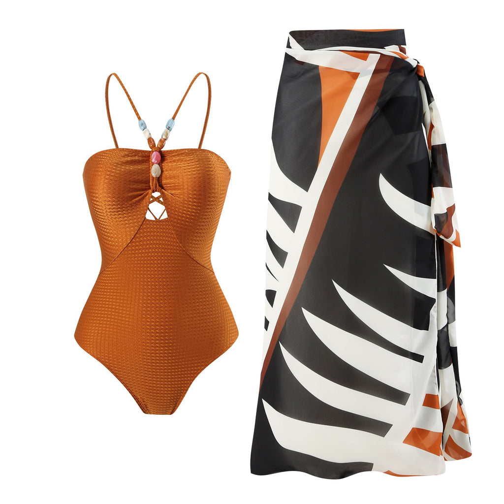 Maillot de bain femme sécurisé avec coupe ludique et jupe portefeuille assortie Drune