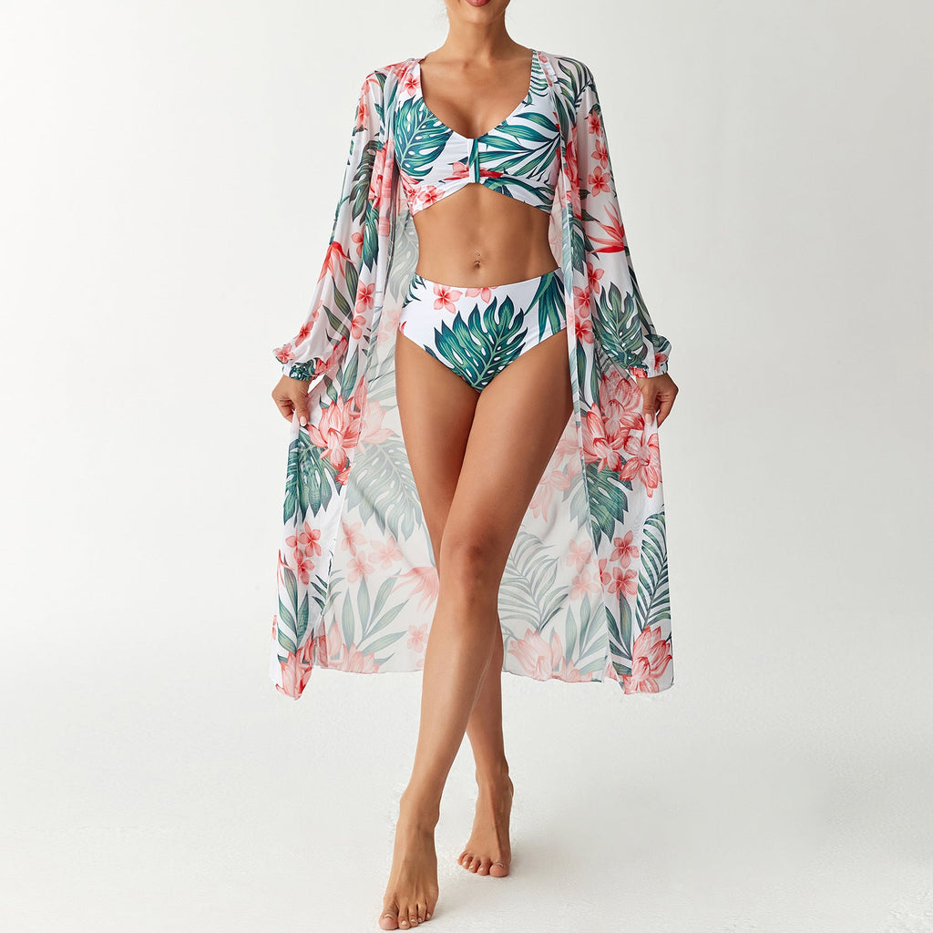 Robe de plage transparente pour femmes avec motif floral R&B
