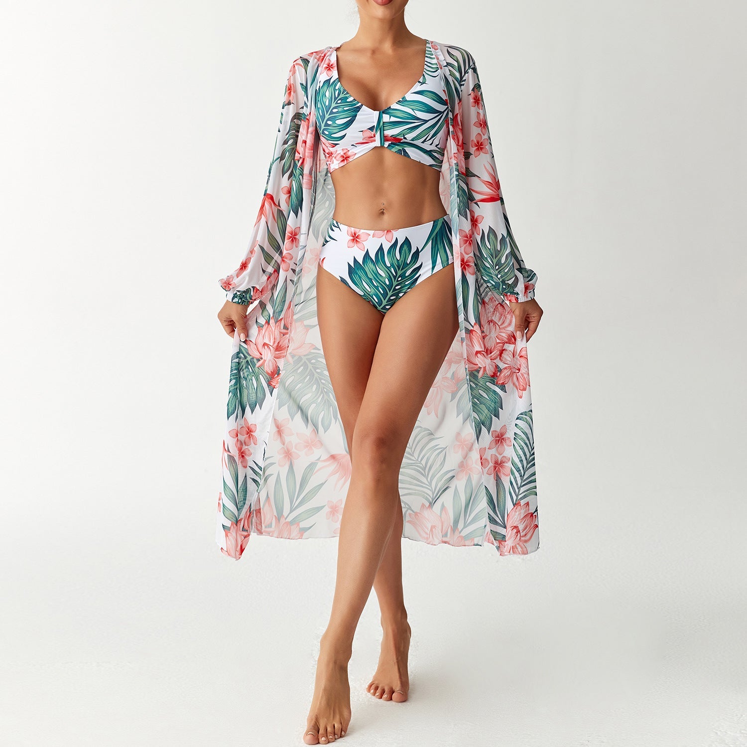 Robe de plage transparente pour femmes avec motif floral R&B