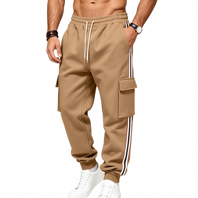 Pantalon de jogging cargo pour hommes en sweat en coton avec bandes contrastées sur les côtés et cordon de serrage Echoarchiv