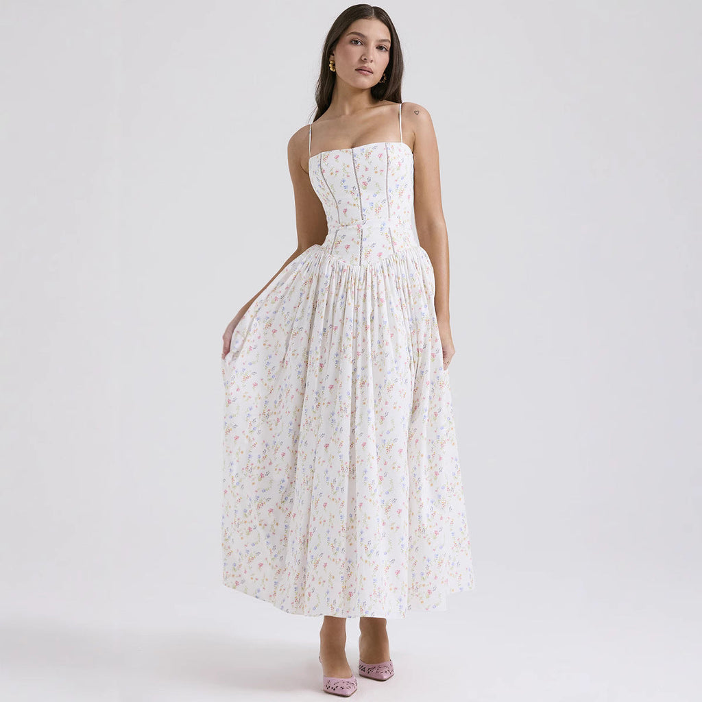 Robe corset cintrée pour femmes avec bretelles spaghetti et jupe évasée R&B