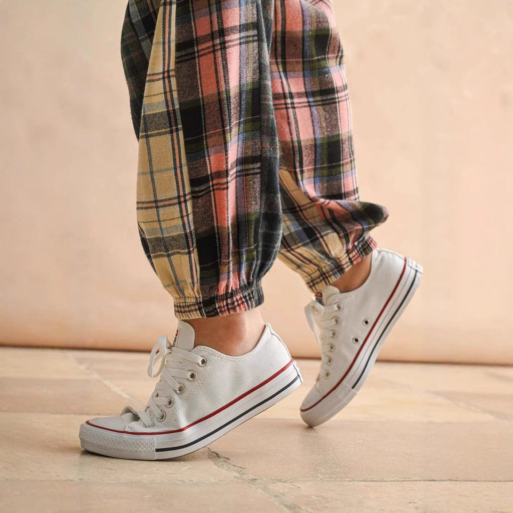 Pantalon de confort à carreaux pour femmes avec taille élastique R&B