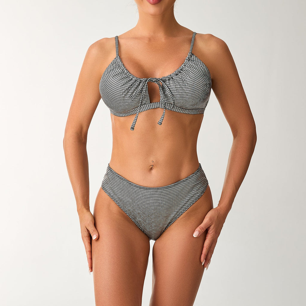 Ensemble de bikini taille haute pour femmes avec haut ajustable et détails en volants R&B