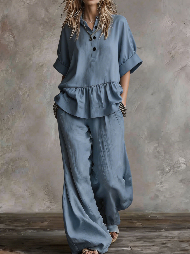 Costume Pantalon Oversize Décontracté pour Femmes avec Haut Croisé R&B