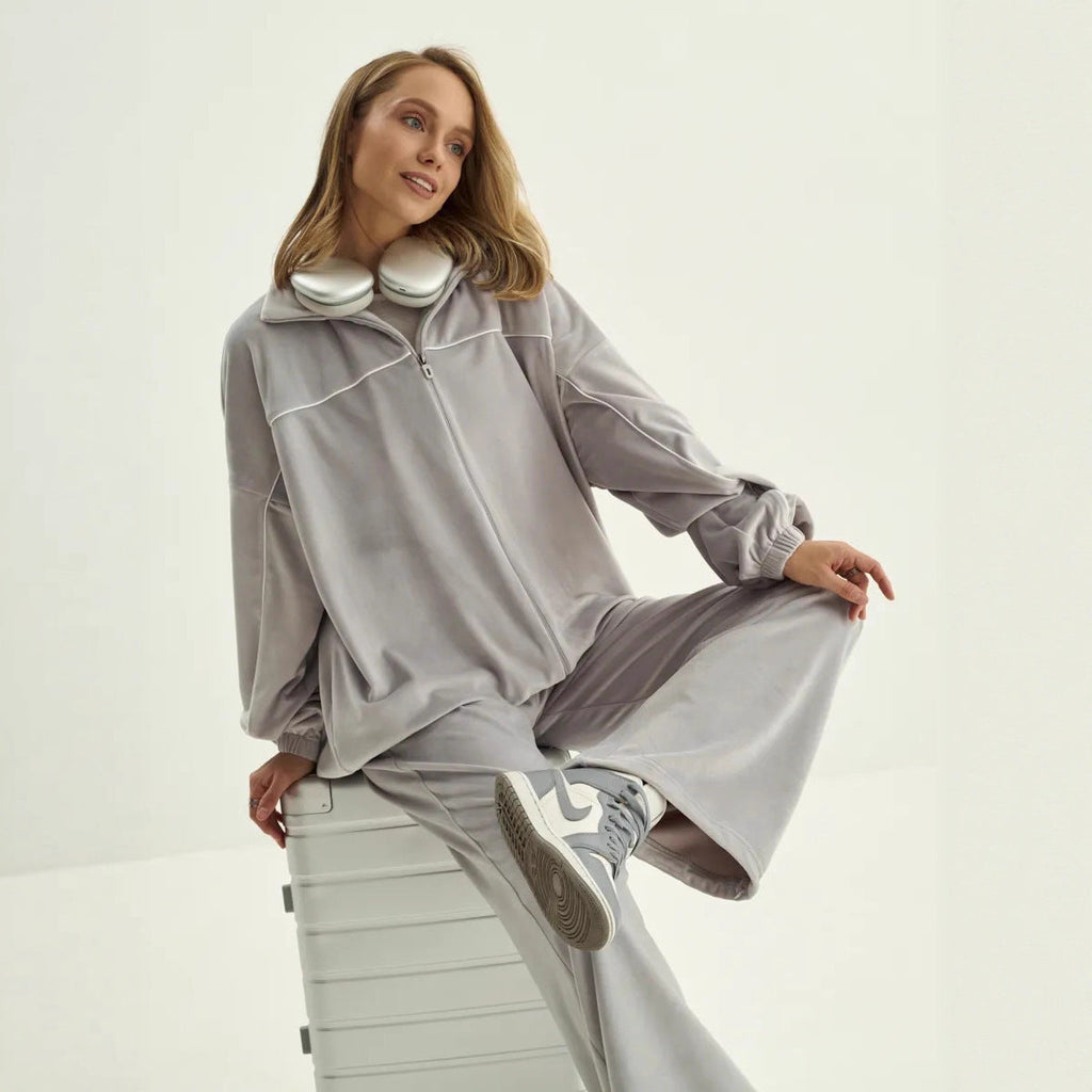 Ensemble Lounge Palazzo pour Femmes en velours doux avec col montant, coupe oversize et pantalon à taille élastique Echo Archiv