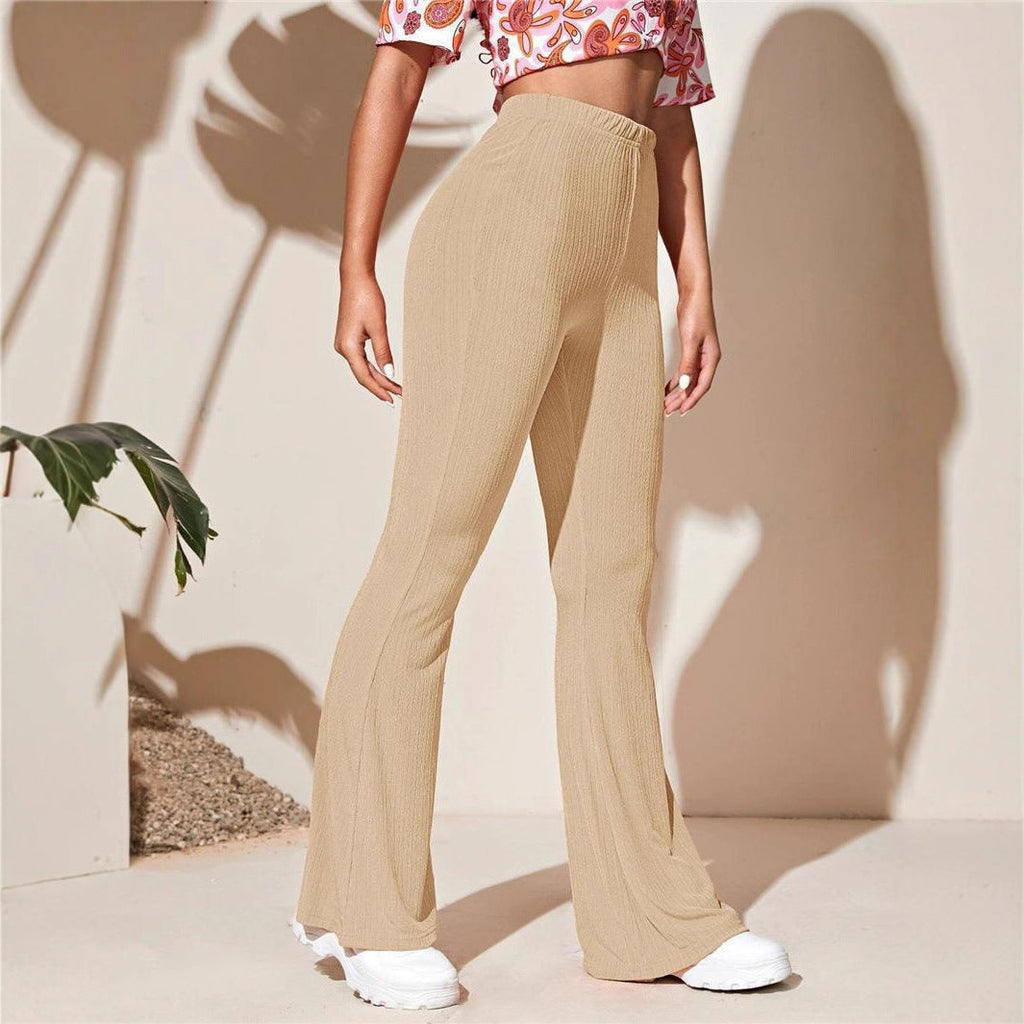 Pantalon évasé à taille haute et côtelé pour femmes avec jambe large et taille élastique Echoarchiv