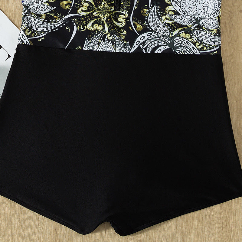 Maillot de bain à manches courtes pour femmes avec accents floraux R&B