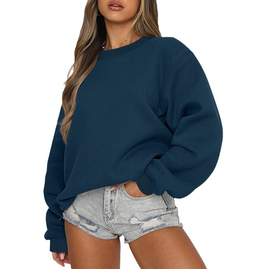 Sweatshirt oversized à col rond pour femmes en mélange de coton avec épaules tombantes, intérieur gratté et bords élastiques Echo Archiv