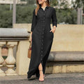 Robe maxi femme, robe chemise avec boutons et poches latérales