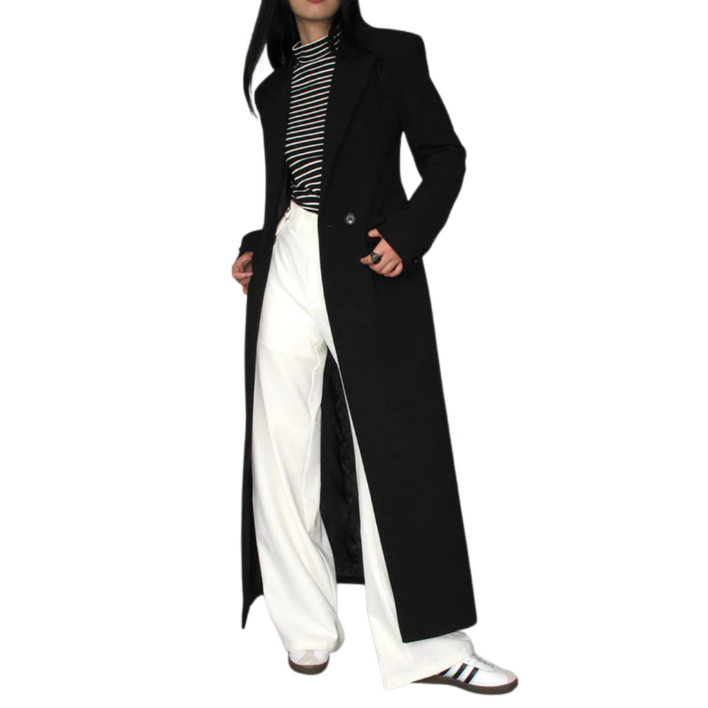 Manteau Trench Long avec Boutonnage et Col Classique