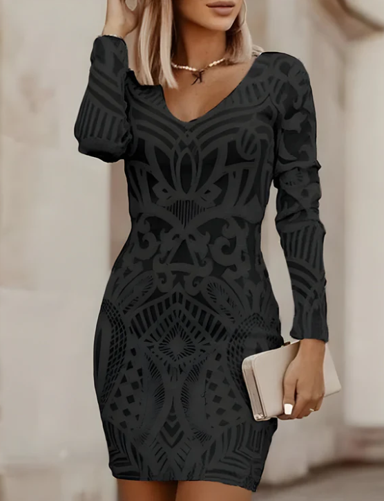 Noira | Robe mini femme avec décolleté en V et manches longues