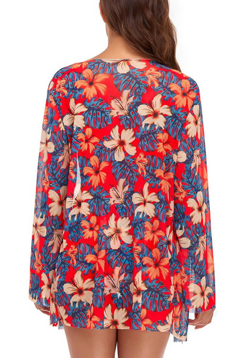 Ensemble Blouse Florale Orange et Bikini pour la Plage