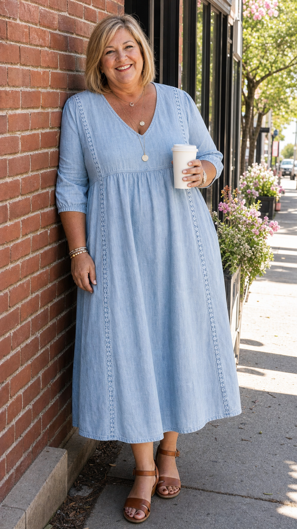 Robe maxi A-ligne Antonia avec manches 3/4