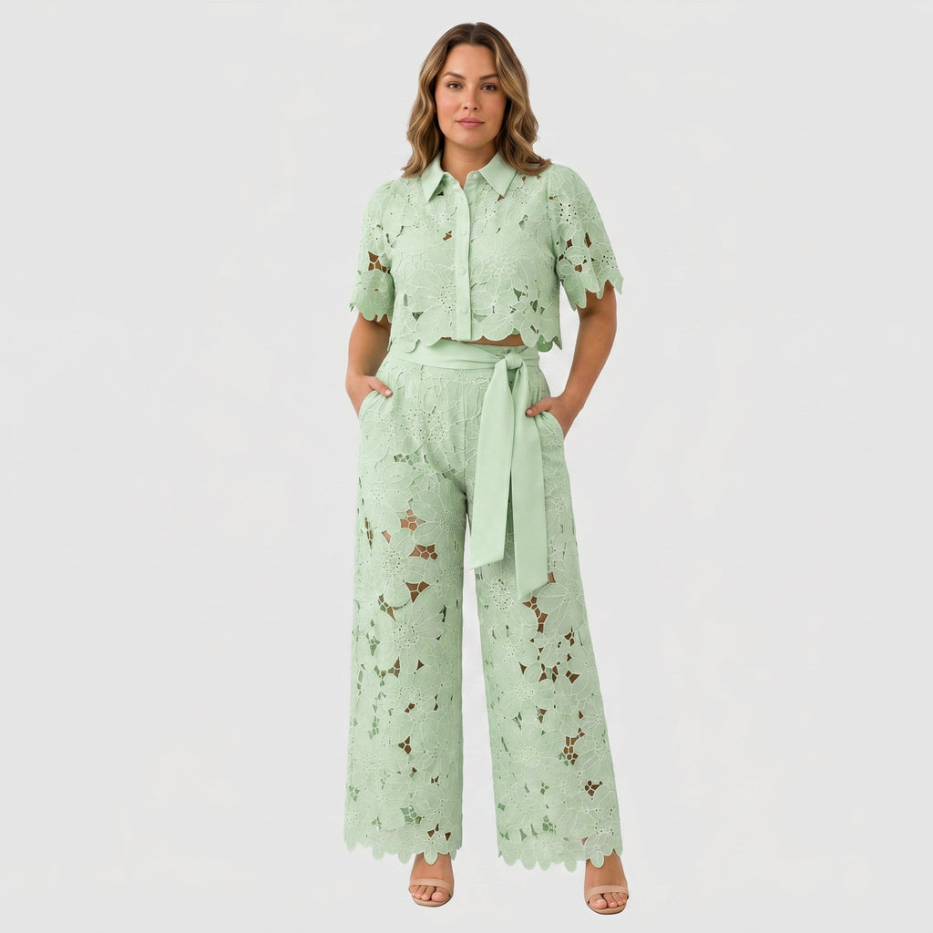Eojeen | Ensemble femme avec ceinture à nouer et jambes larges