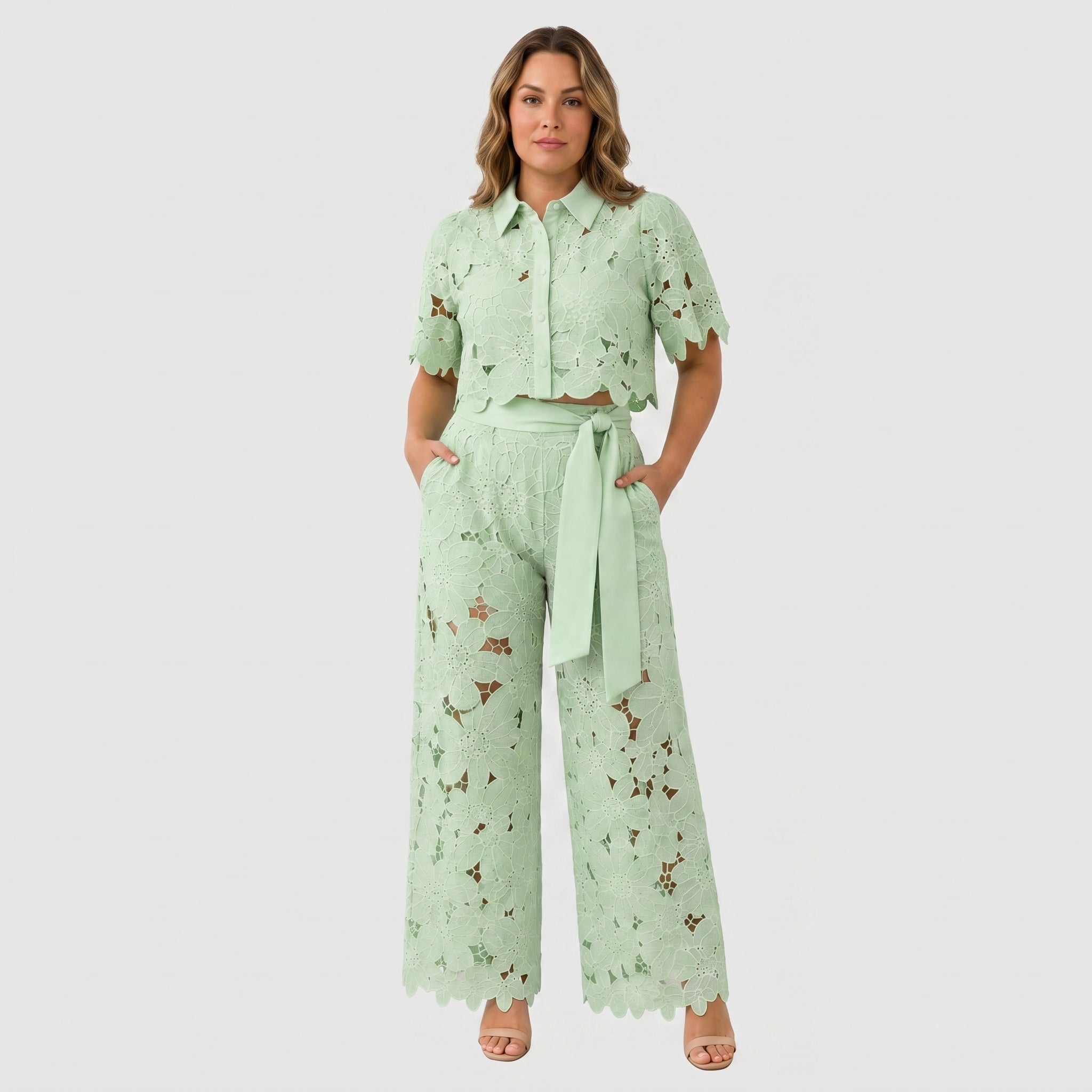 Eojeen | Ensemble femme avec ceinture à nouer et jambes larges