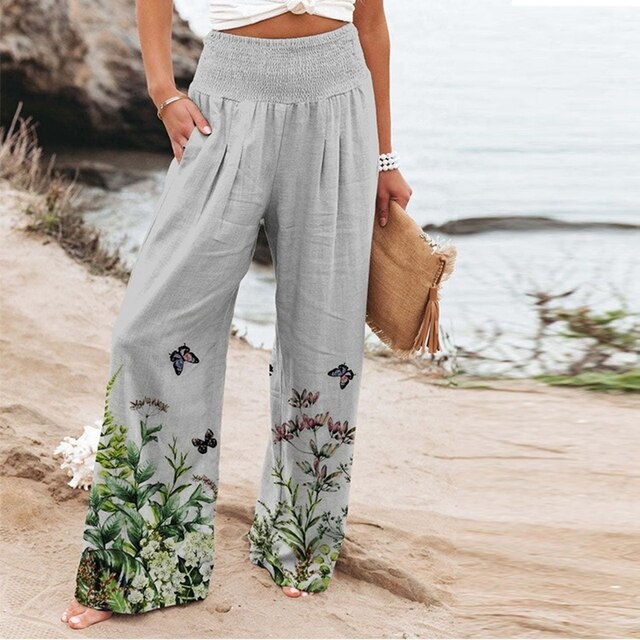 Garlie | Pantalon large floral pour femmes taille haute décontracté été