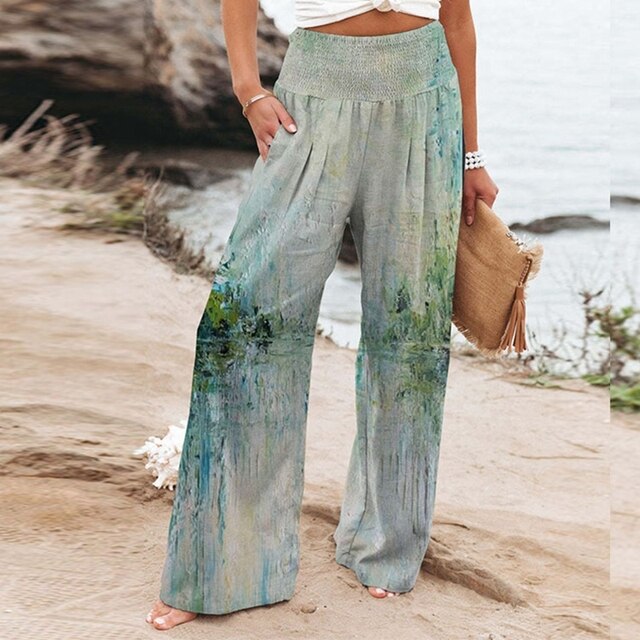 Garlie | Pantalon large floral pour femmes taille haute décontracté été