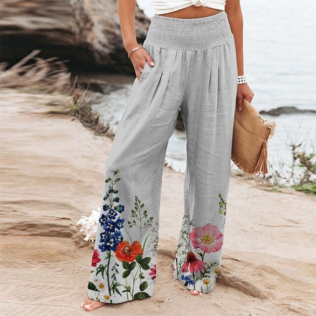 Garlie | Pantalon large floral pour femmes taille haute décontracté été