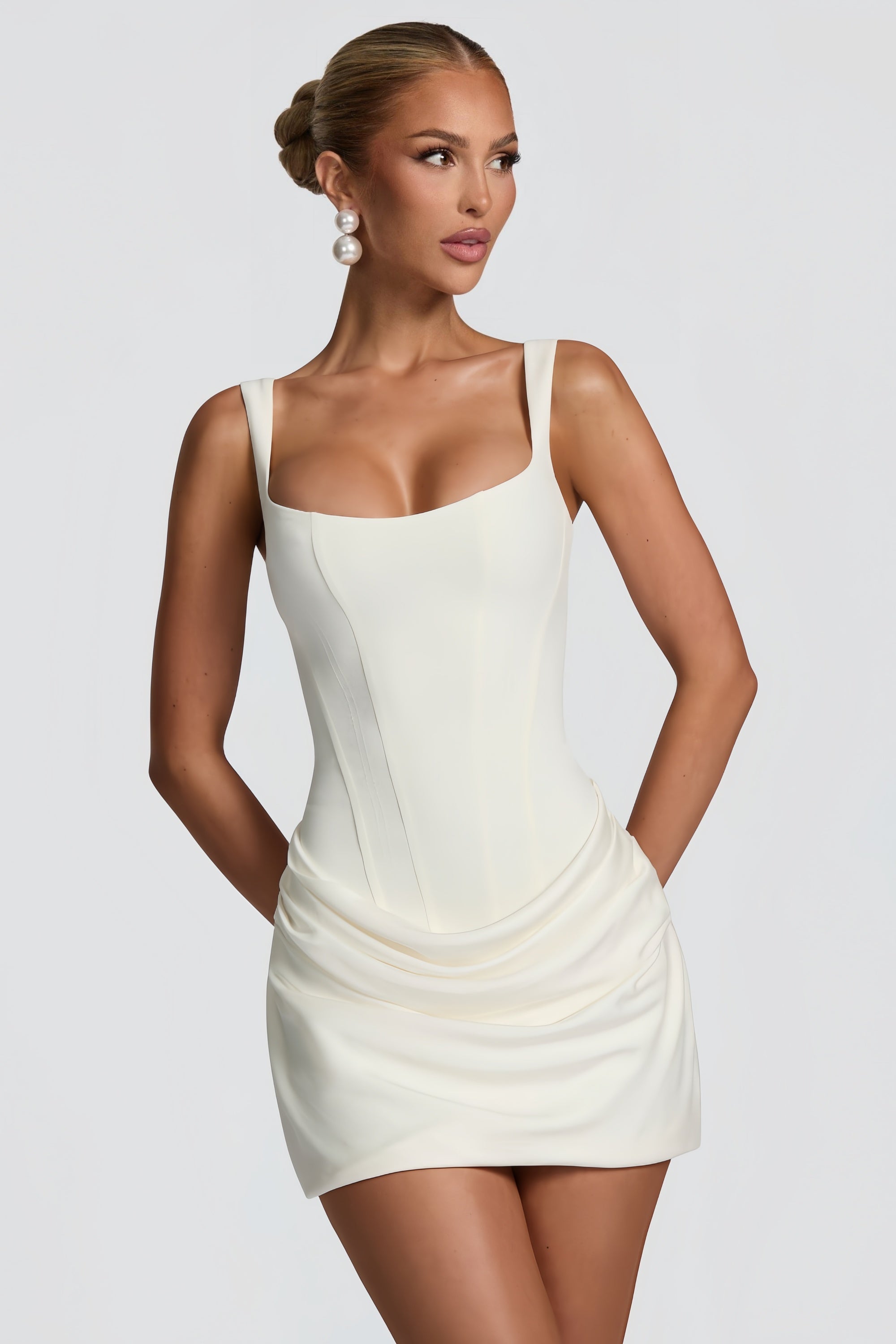 Robe Mini Party Bodycon Blanc Élégant