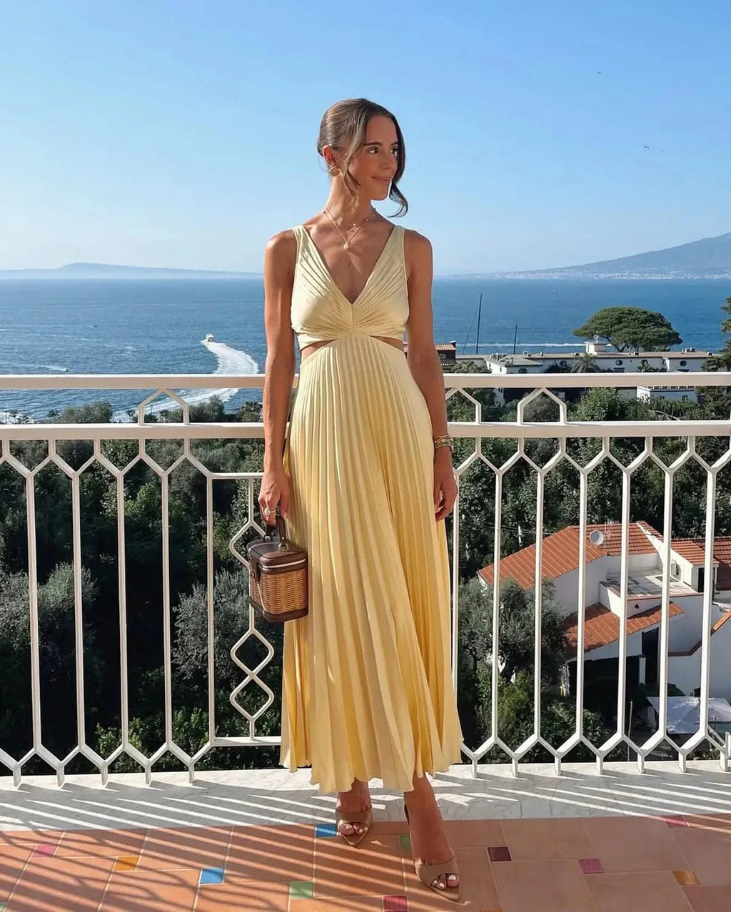 Robe Maxi Plissée Jaune pour l'Été