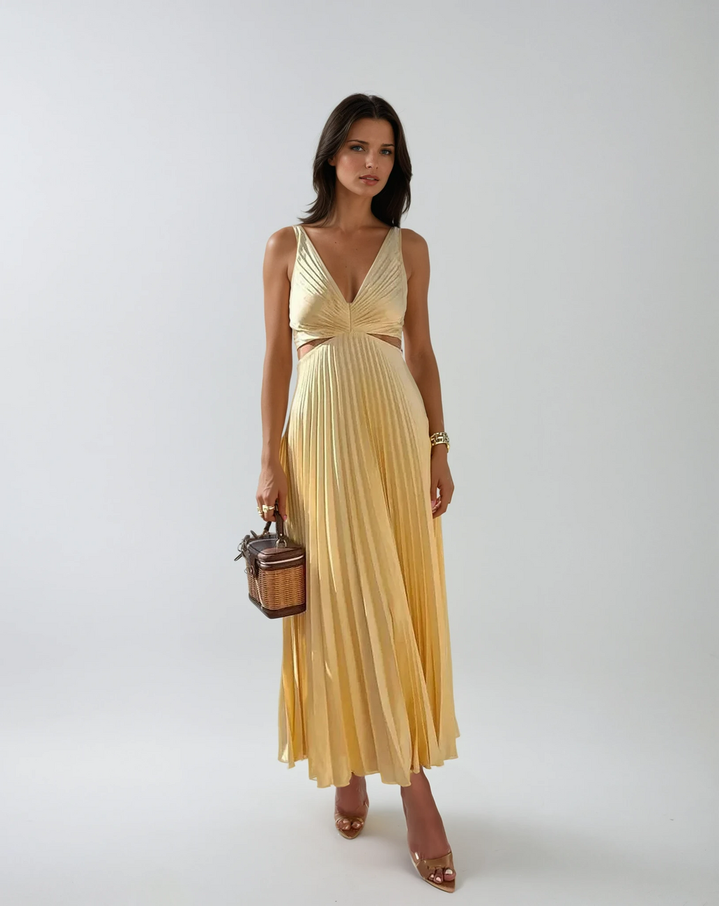 Robe Maxi Plissée Jaune pour l'Été