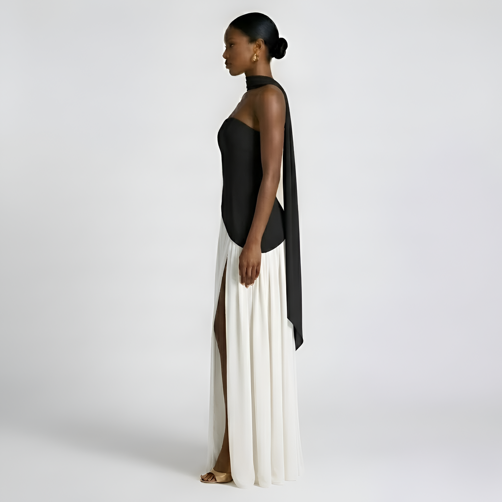 Heather - Élégante robe longue plissée sans bretelles pour femme