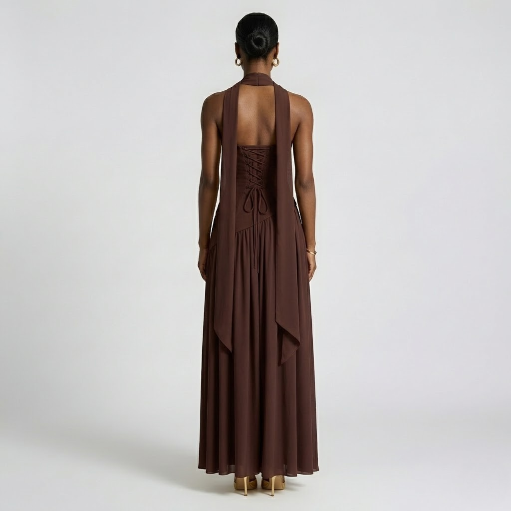 Heather - Élégante robe longue plissée sans bretelles pour femme