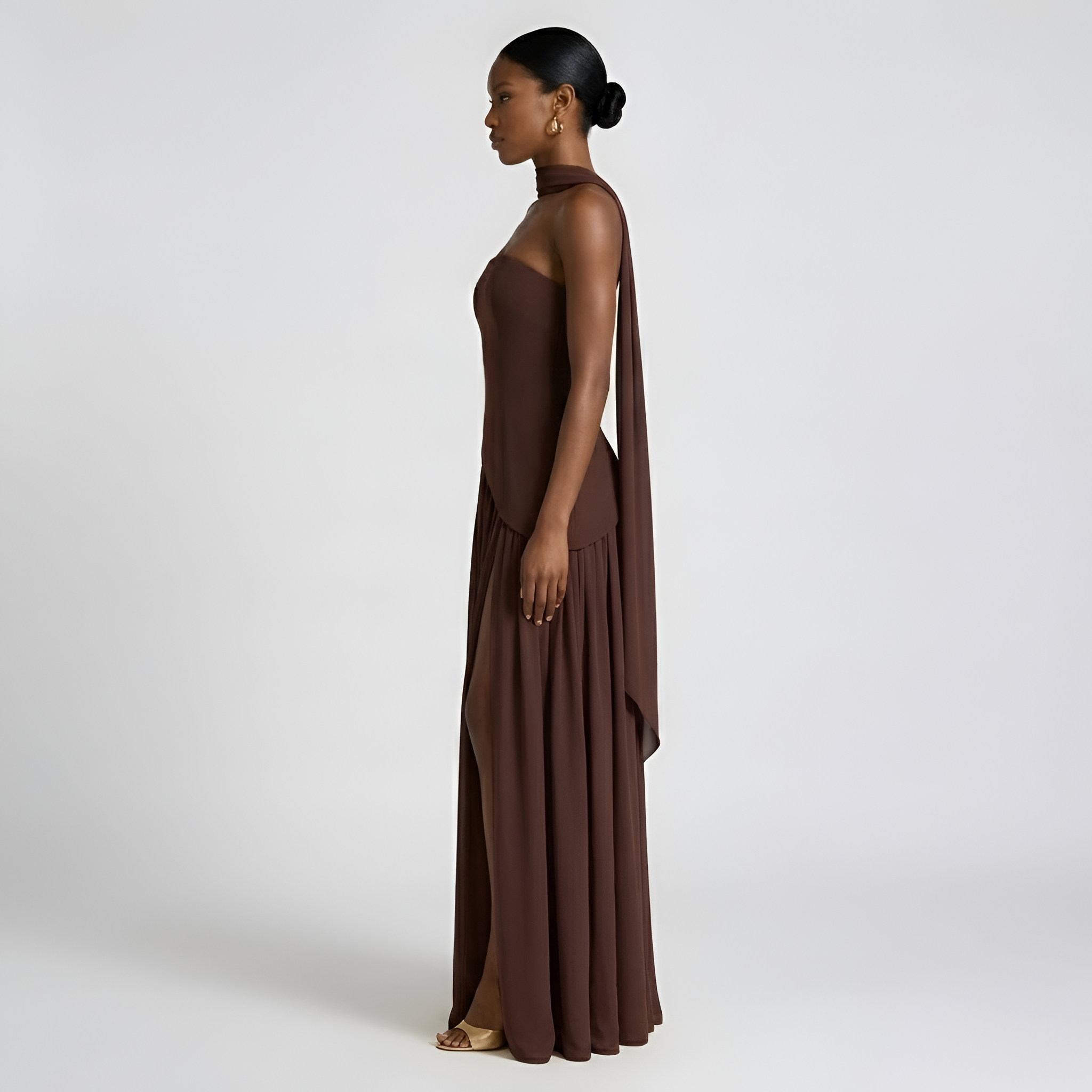 Heather - Élégante robe longue plissée sans bretelles pour femme