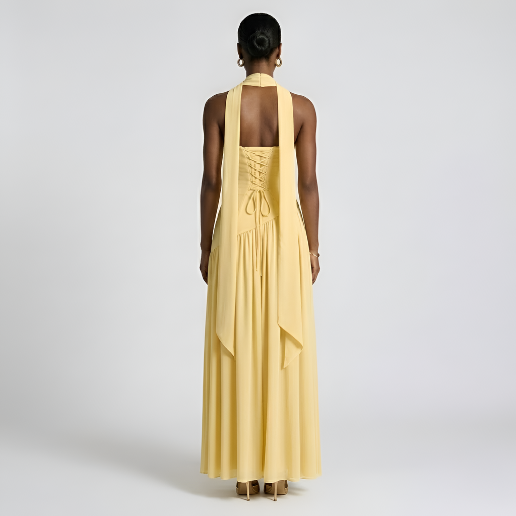 Heather - Élégante robe longue plissée sans bretelles pour femme