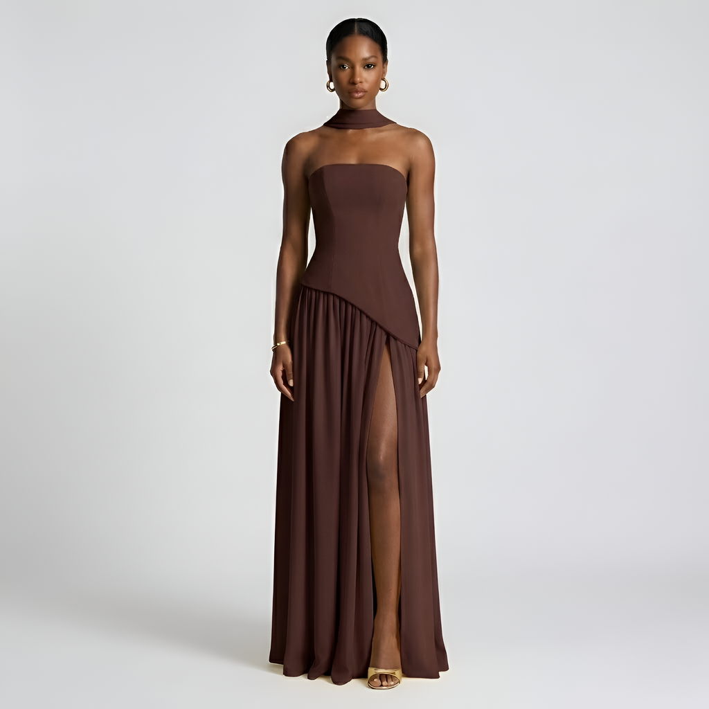 Heather - Élégante robe longue plissée sans bretelles pour femme