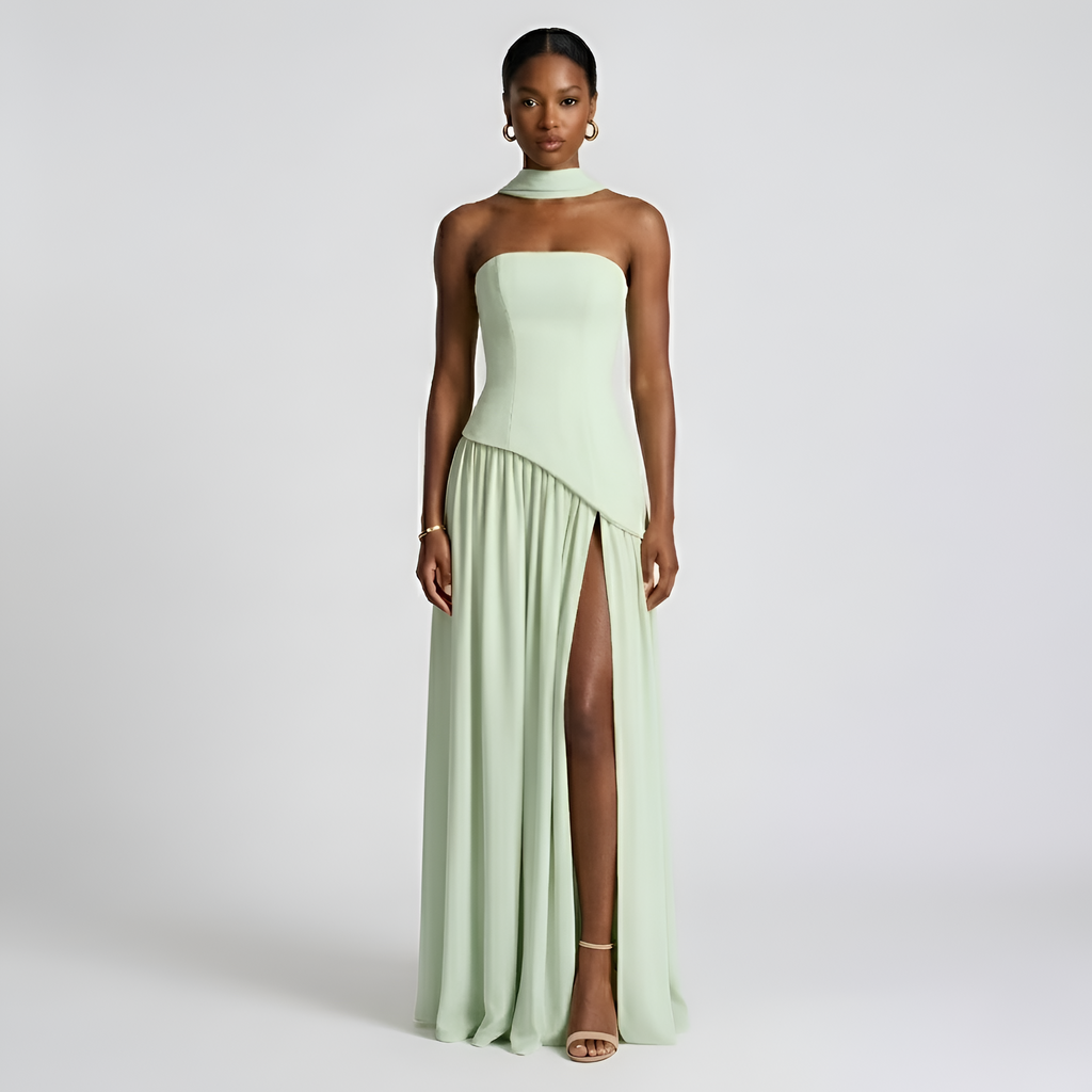 Heather - Élégante robe longue plissée sans bretelles pour femme