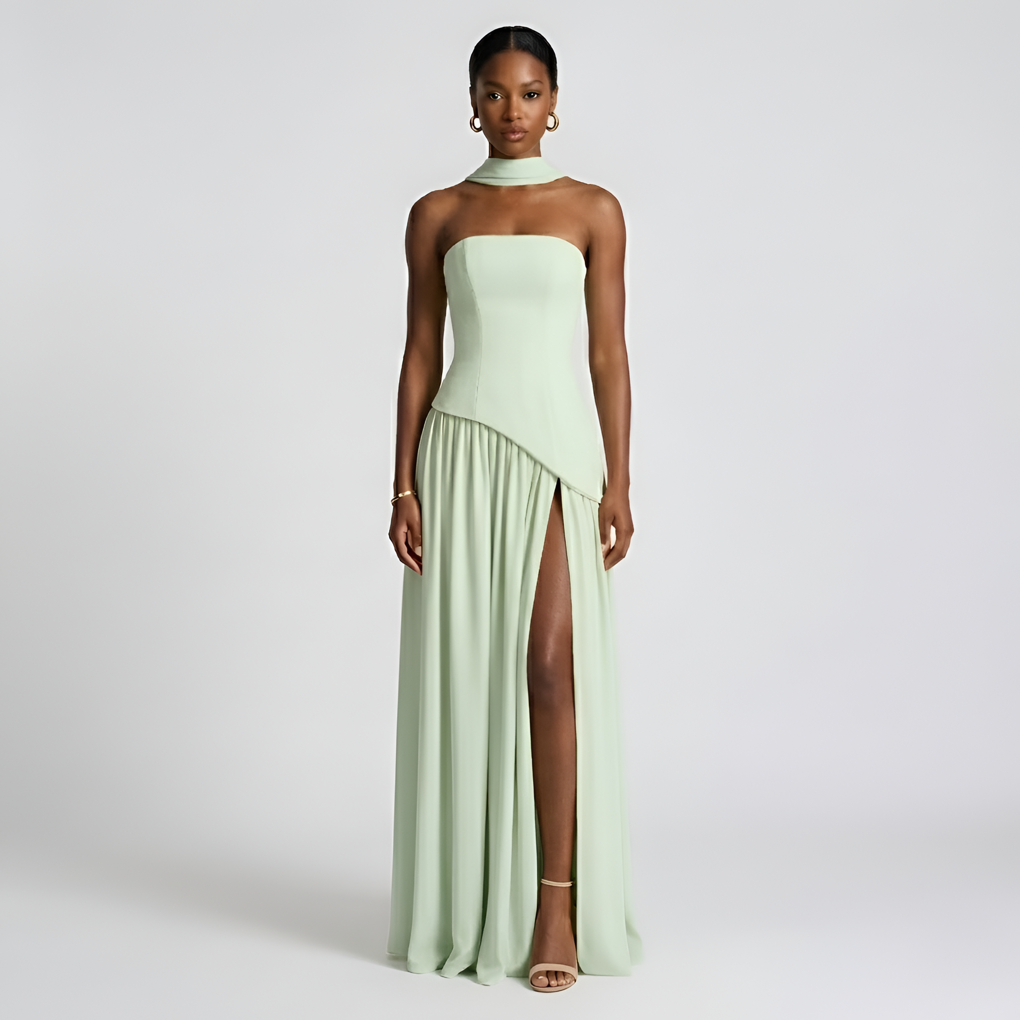 Heather - Élégante robe longue plissée sans bretelles pour femme