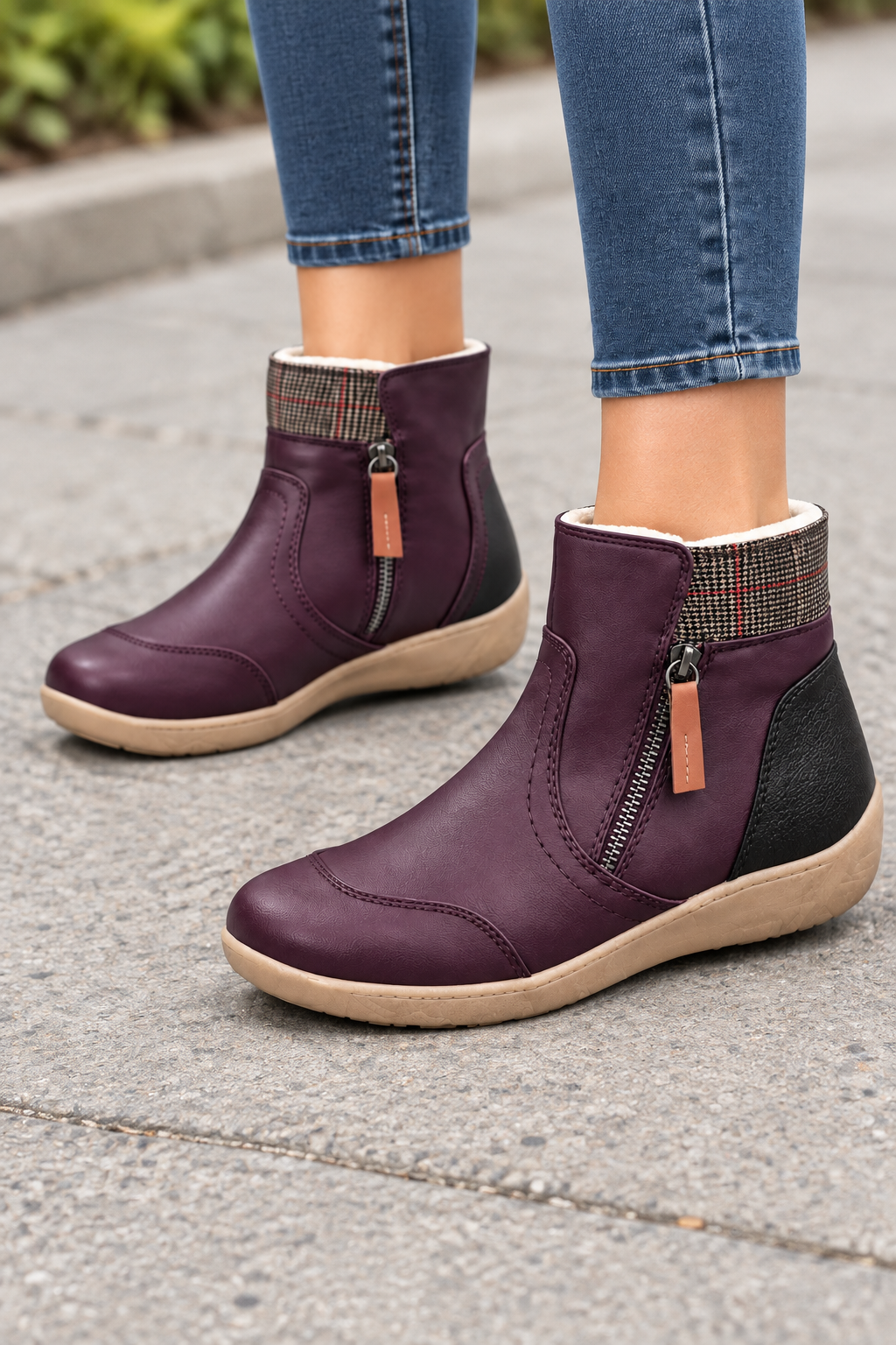 Bottes Cheville Plates à Double Zip