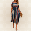 Amékie | Robe midi rayée avec taille flatteuse