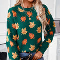 Pull Femme | Motif Feuilles & Col Rond