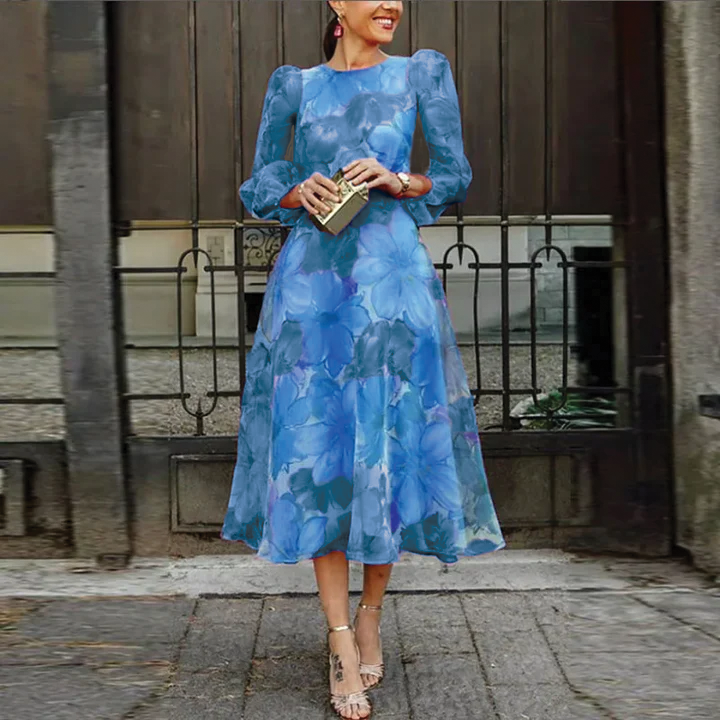 Robe Midi pour Invitées de Mariage | Manches Longues à Fleurs