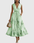 Luna Belle | Robe Maxi Flottante avec Décolleté en V et Motif Floral