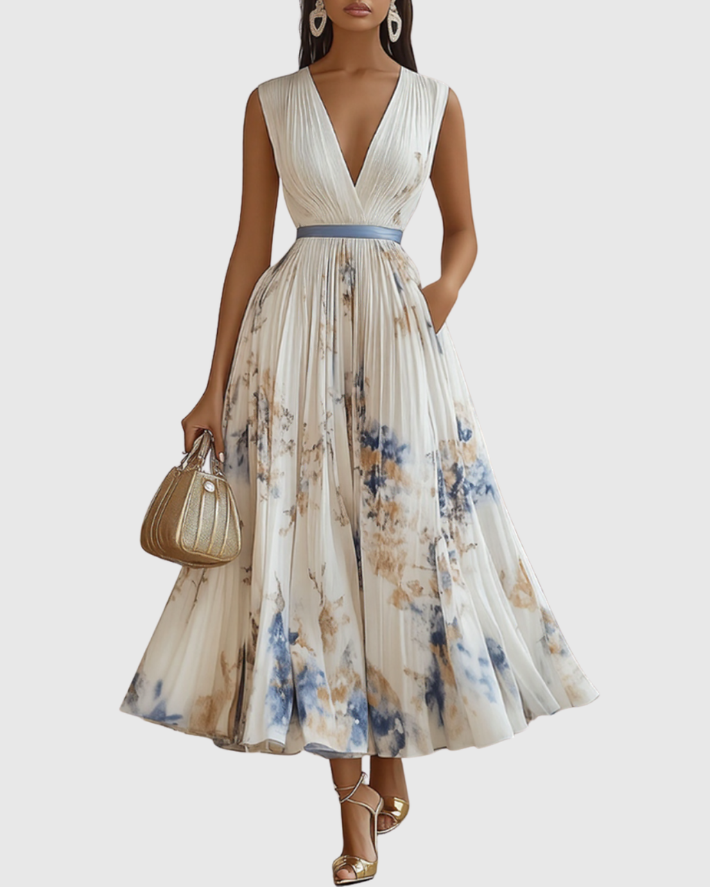 Luna Belle | Robe Maxi Flottante avec Décolleté en V et Motif Floral