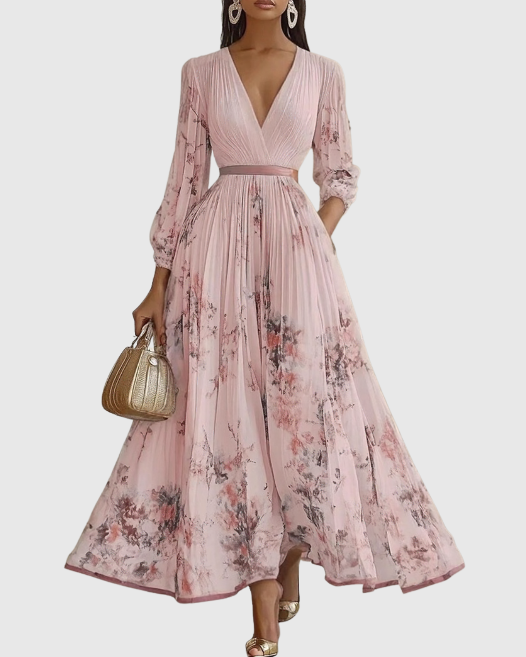 Luna Belle | Robe Maxi Flottante avec Décolleté en V et Motif Floral