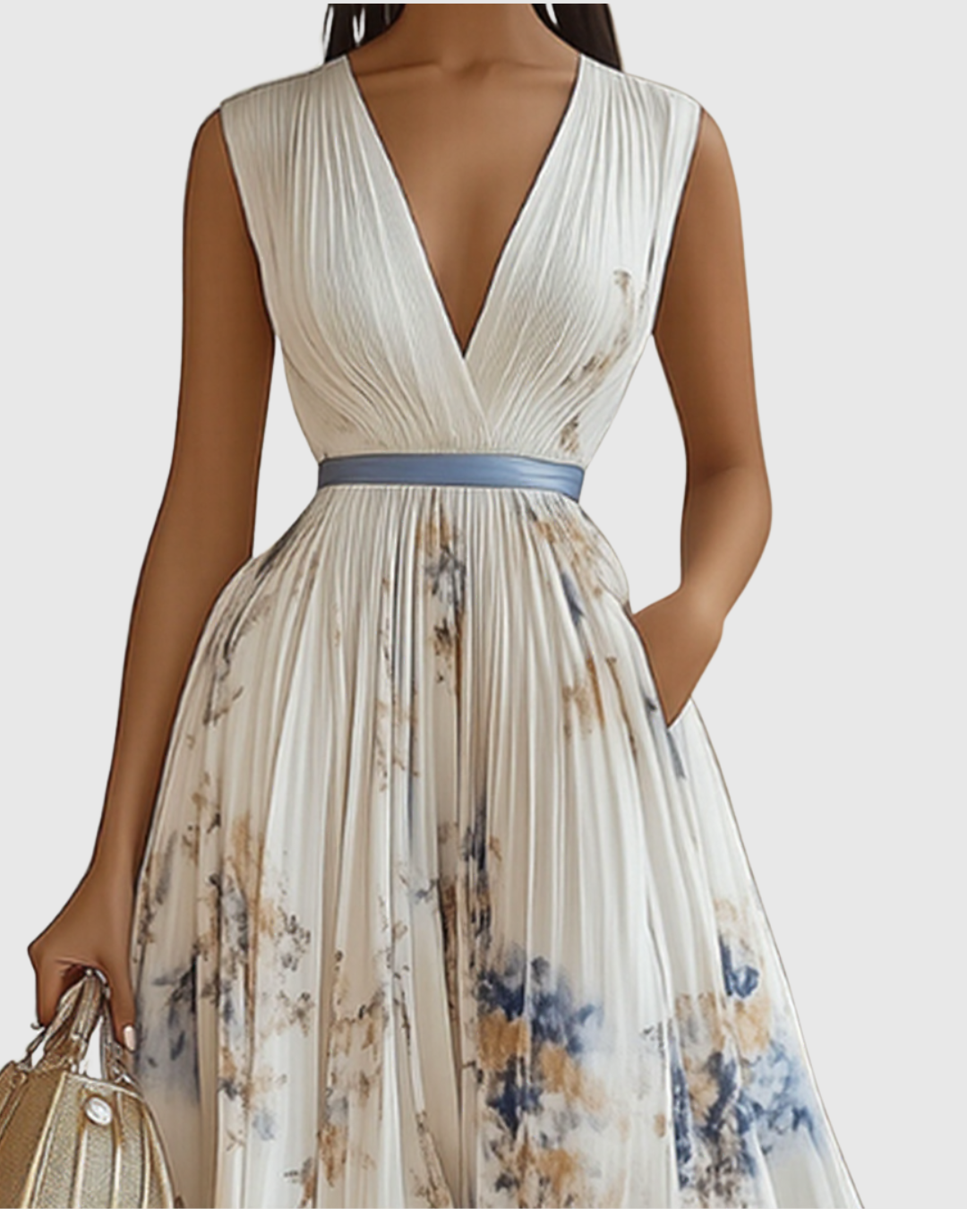 Luna Belle | Robe Maxi Flottante avec Décolleté en V et Motif Floral