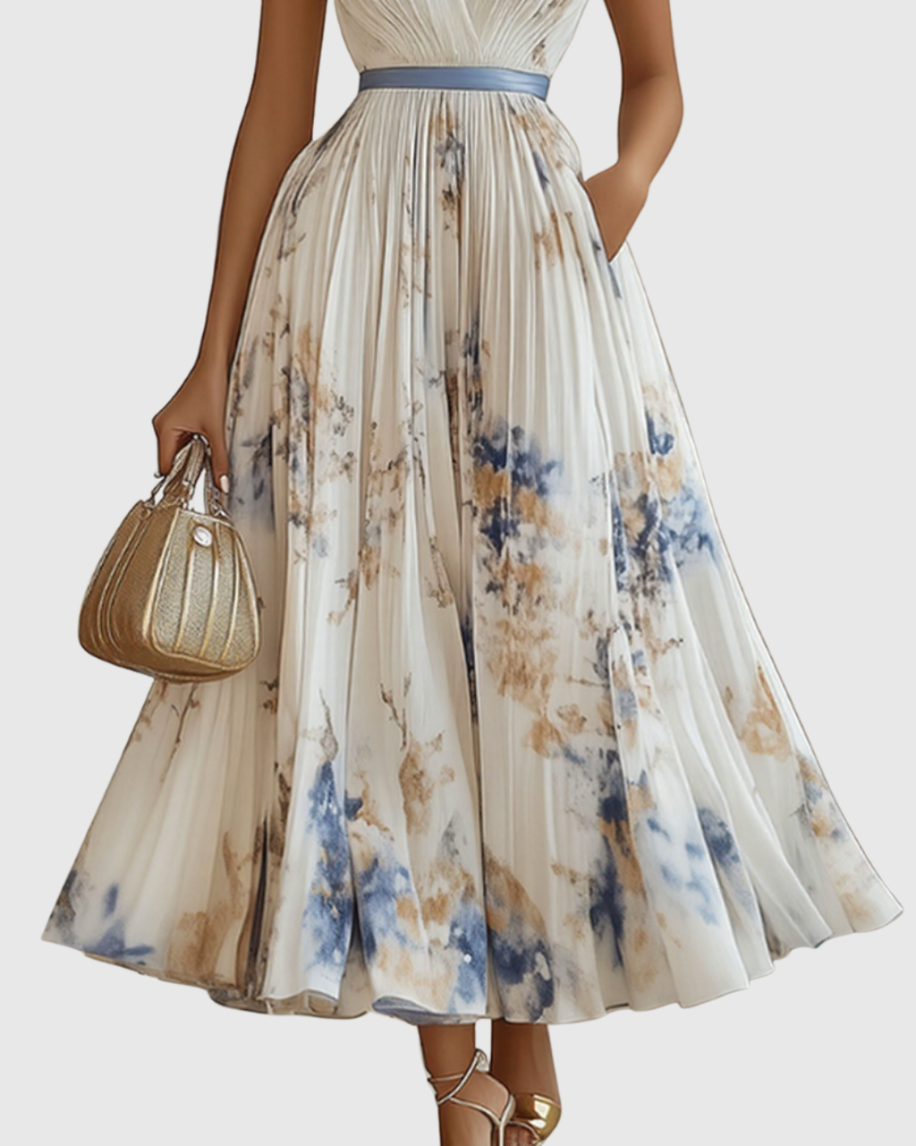 Luna Belle | Robe Maxi Flottante avec Décolleté en V et Motif Floral